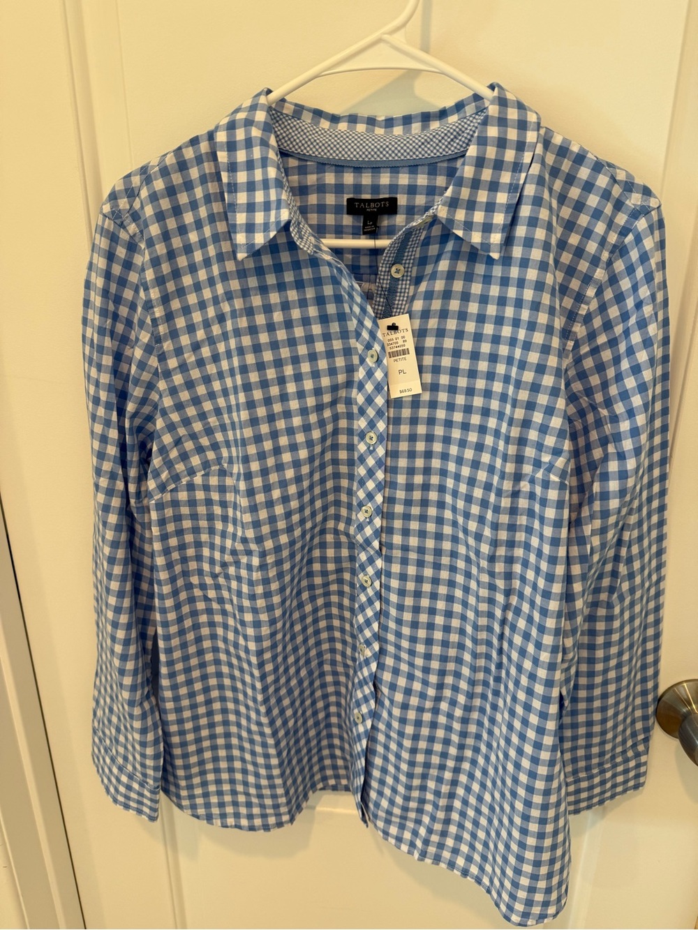 Talbots Light Blue and White Gingham Button-Down Shirt